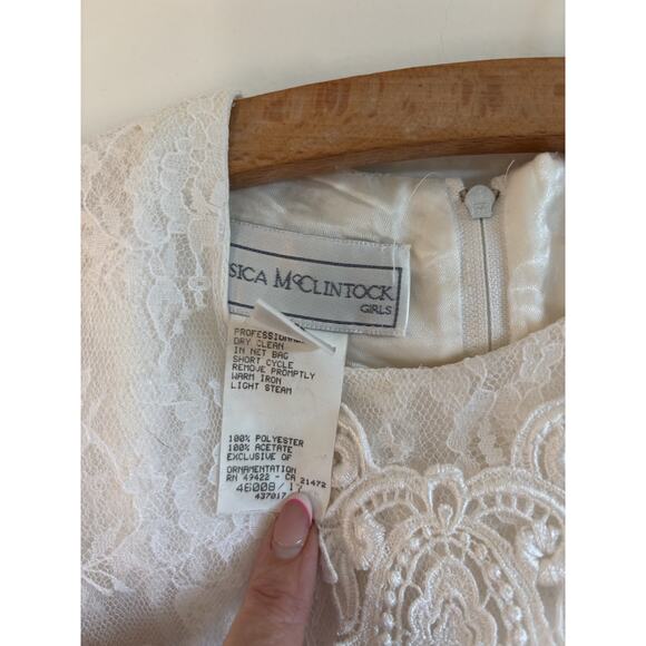 Vtg Jessica McClintock Gunne Sax Girls 10 Prairie Dress Cottagecore White Lace - Picture 10 of 10